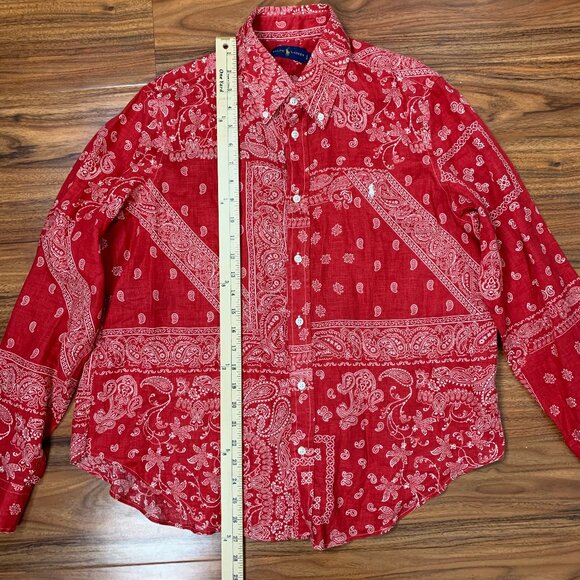 Ralph Lauren Red Bandana Paisley Linen Button-up Shirt Large - Picture 10 of 11